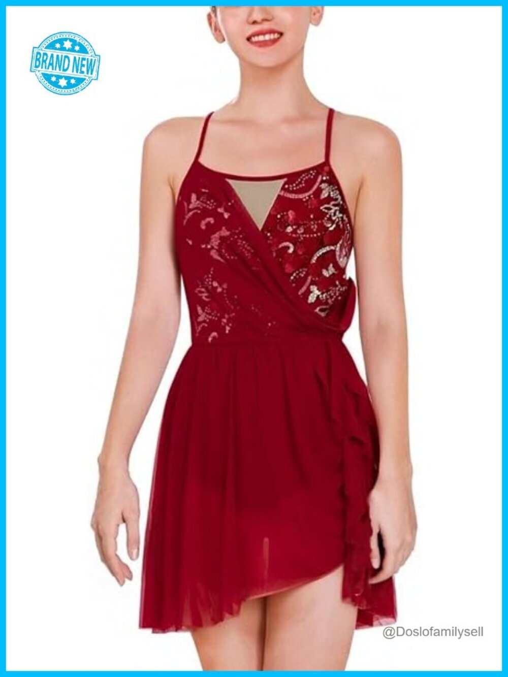 Sequin Flower Lyrical Dance Dress Open Backless Asymmetric Tulle Skirt